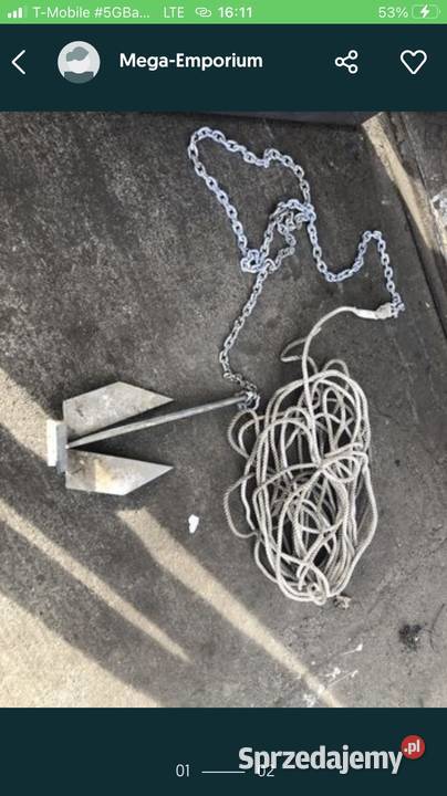 Kotwica z łańcuchem i lina