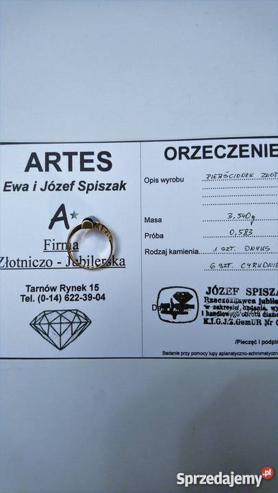 Okazja Sprzedam złoty pierścionek z Onyksem Tarnów