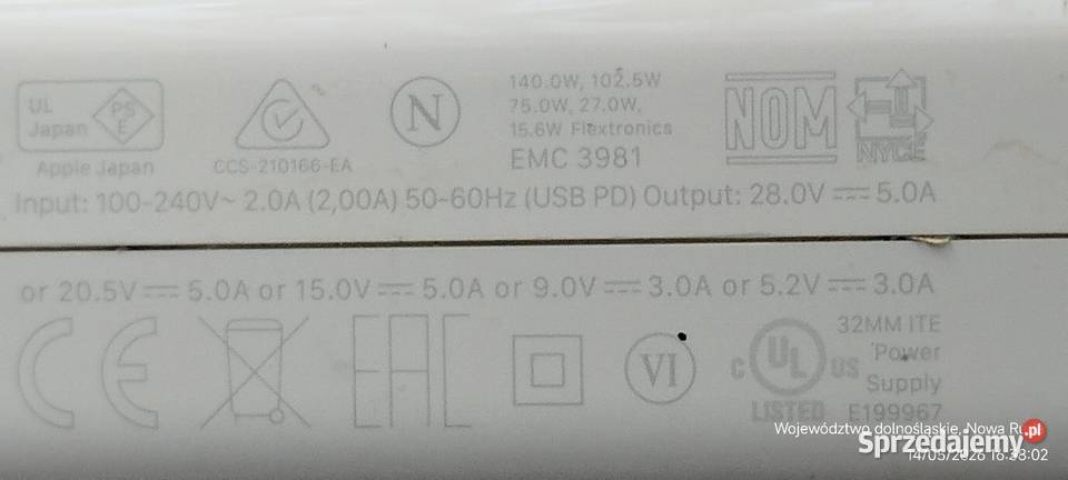 Power adapter Apple 140 W Nowa Ruda