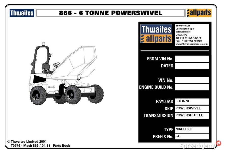 Thwaites 6 ton 866 856 katalog części zamiennych motoryzacja, transport Poradniki, albumy i reportaże Kielce