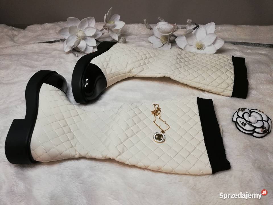 kozaki pikowane ecru w stylu Chanel 24cm Warszawa
