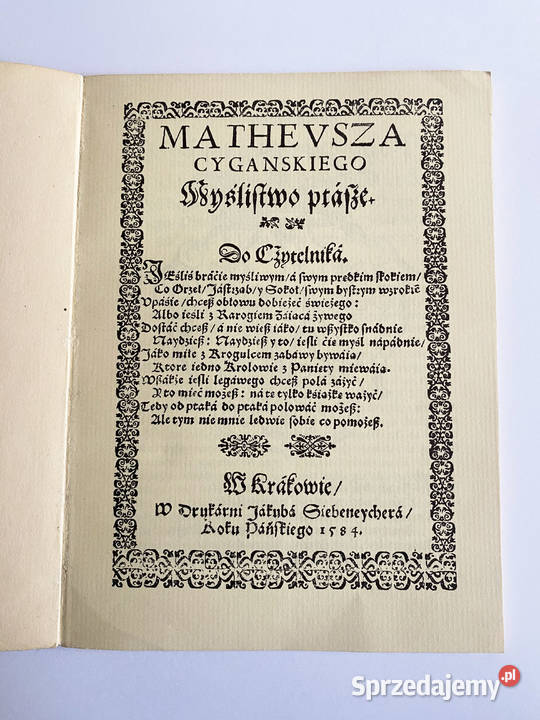 Myslistwo ptasze Reprint z 1584 r Cyganski mazowieckie Warszawa