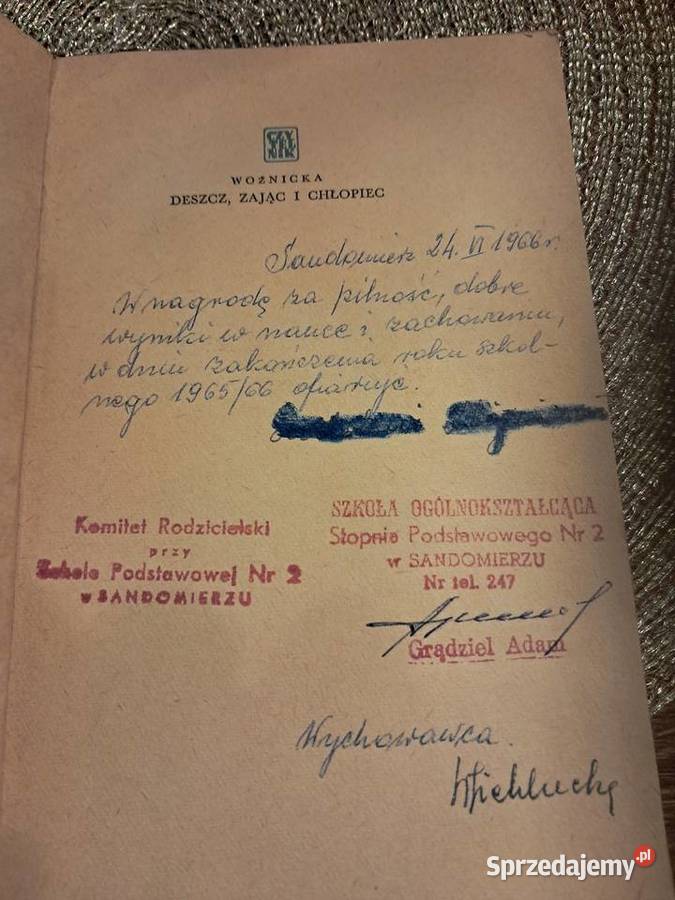 książka z 1966r z dedykacją deszcz zając i