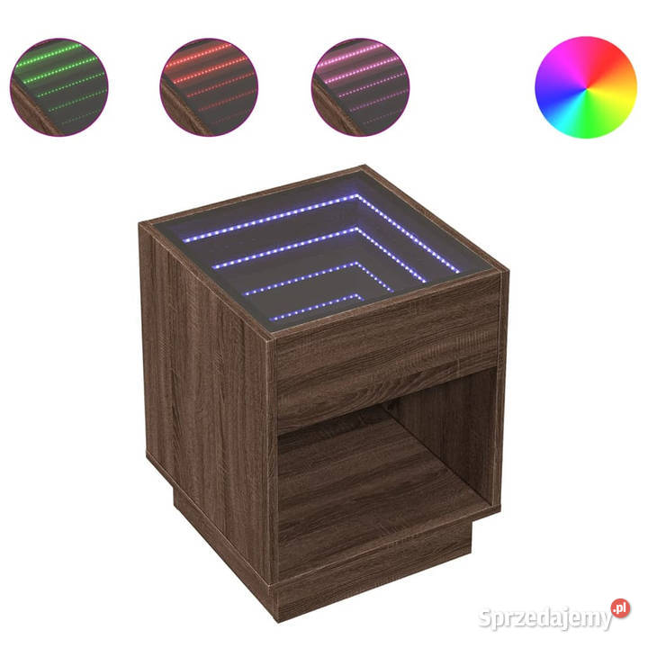 Stolik nocny z LED Infinity brązowy dąb 40x40x50 mazowieckie Warszawa