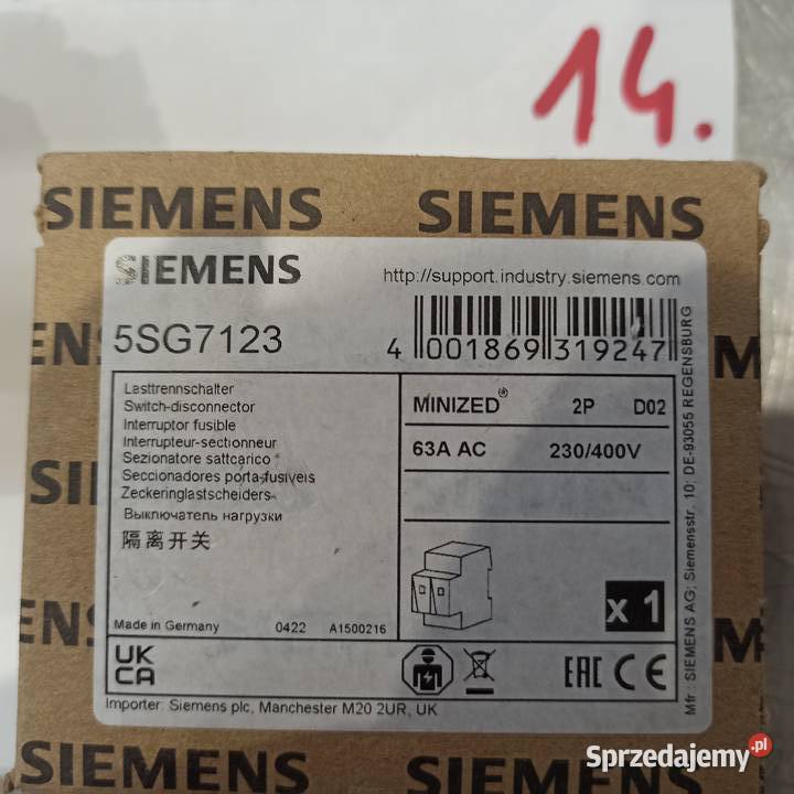 Rozłącznik 5SG7 D02 63A 2P 5SG7123 SIEMENS Gliwice