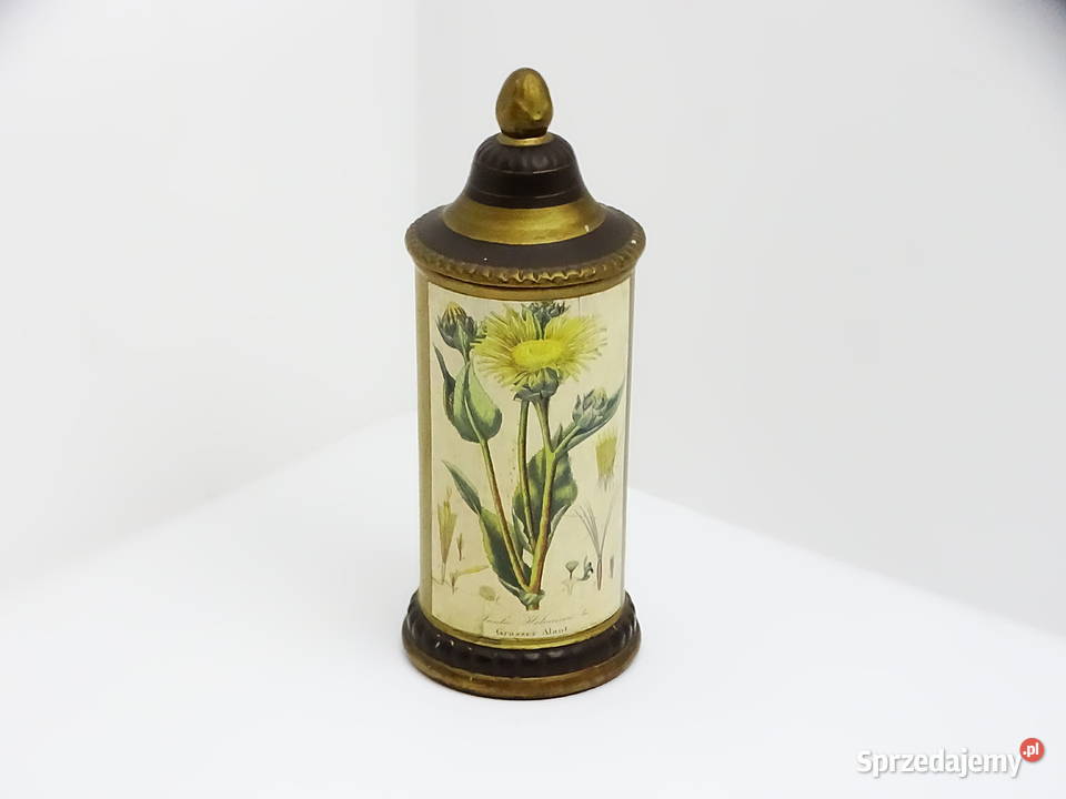 Zabytkowy pojemnik aptekarski z ilustracją Biłgoraj