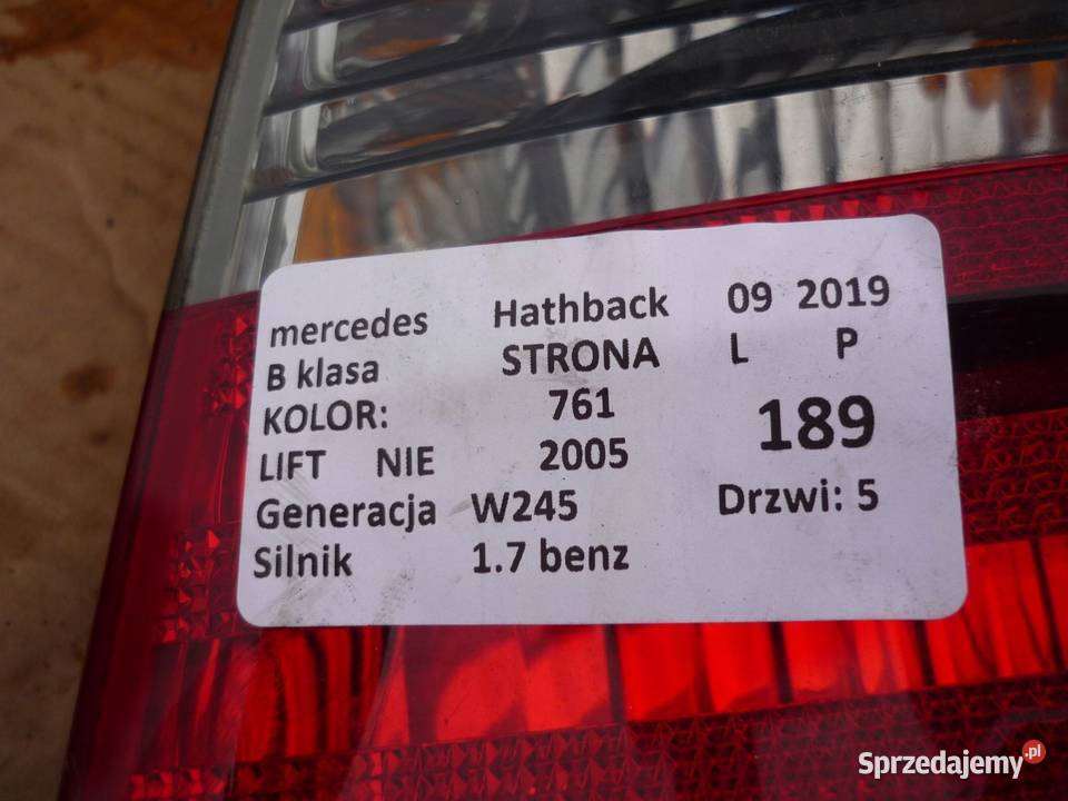 LAMPA TYŁ TYLNA PRAWA MERCEDES B KL W245 wielkopolskie Zbierkowo