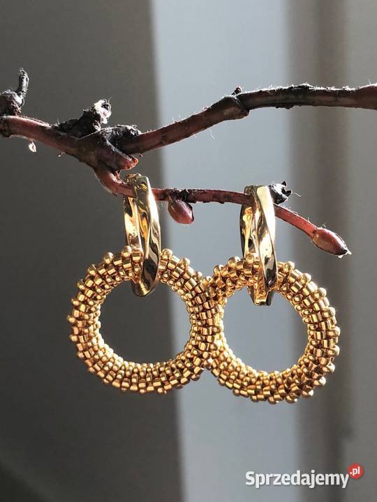 Kolczyki z koralików złoty kolor prezent na Warszawa