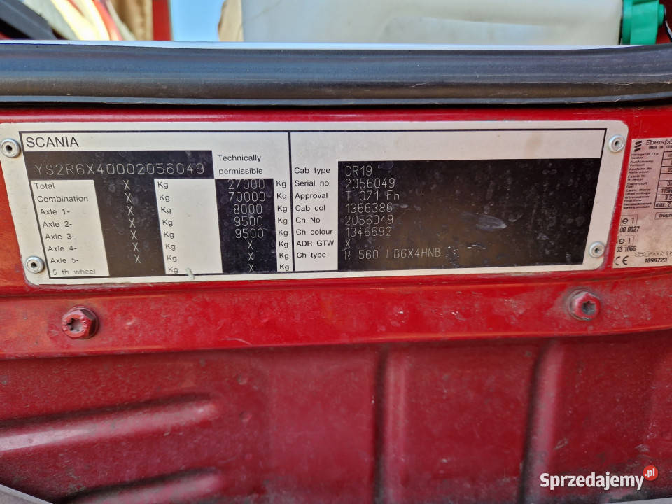 Samochód ciężarowy Scania R560 lubuskie Jagłowice