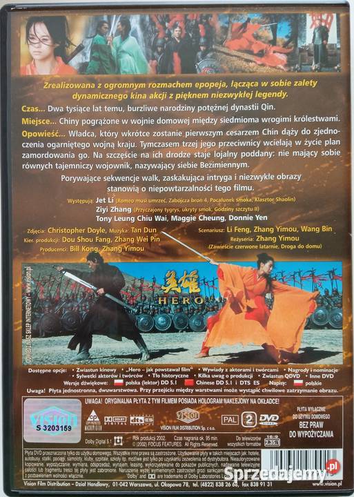 Hero DVD Jet Li Ziyi Zhang Maggie Cheung sprzedam