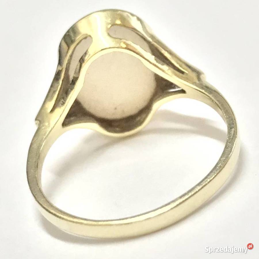Złoty pierścionek 585 14K z opalem duży biały mazowieckie