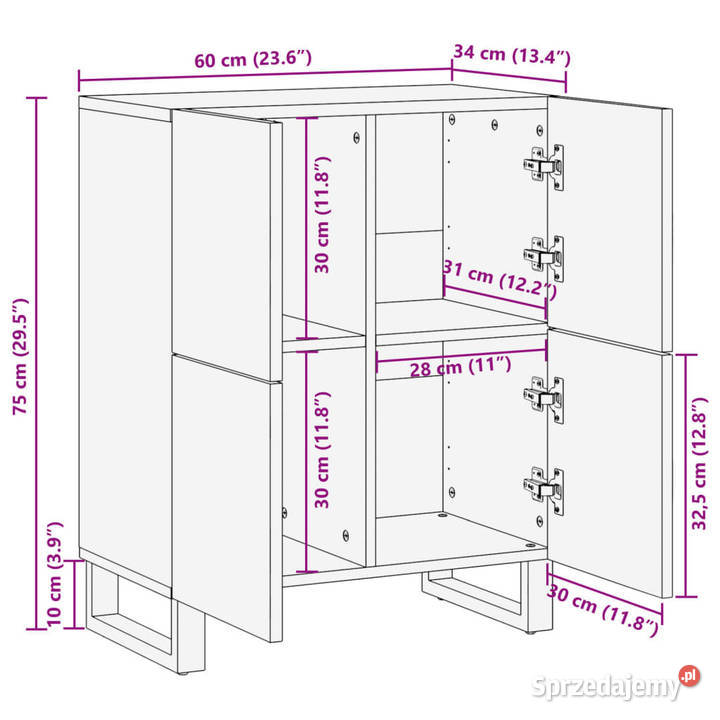 Szafka 60x34x75 lite drewno mango WM377567 Warszawa sprzedam