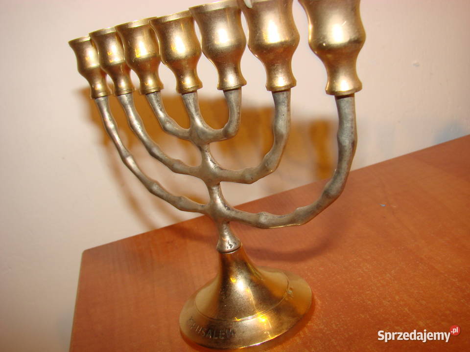 mosiężna menora pamiątka z Jerozolimy Rękodzieło