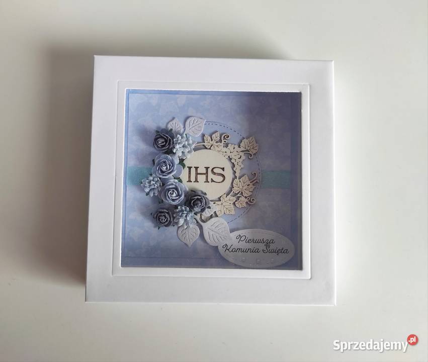 Kartka w pudełku ręcznie robiona na Komunię Łódź