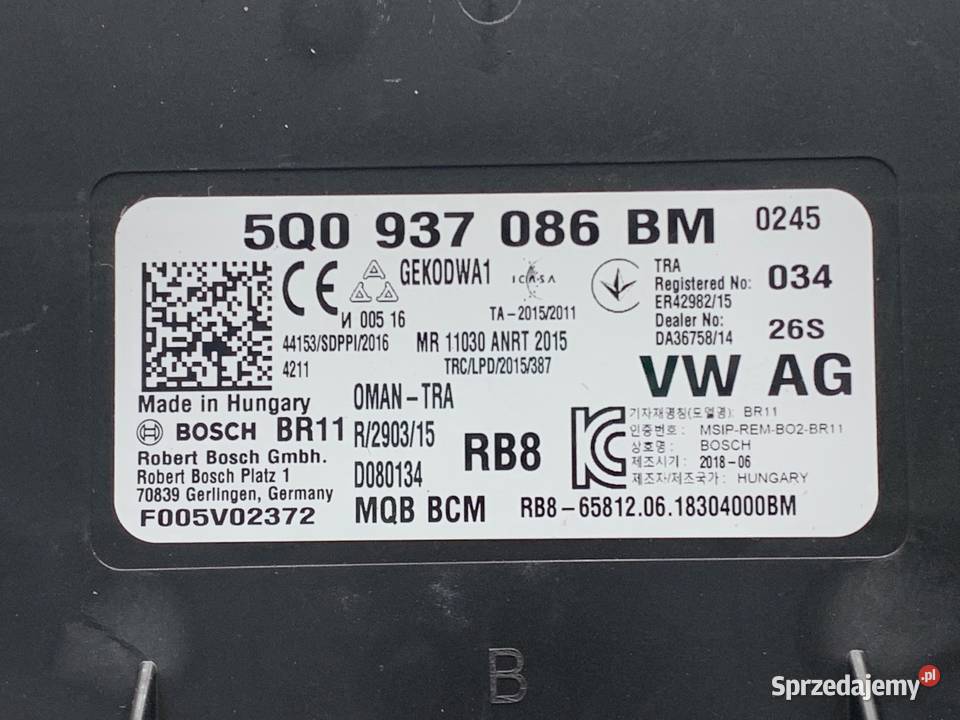 MODUŁ KOMFORTU BCM VW PASSAT B8 5Q0937086BM osobowe podkarpackie sprzedam