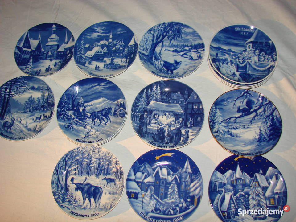 kobaltowy talerz świąteczny Porcelana i szkło