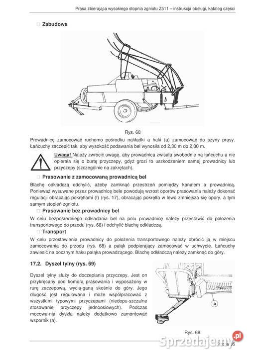 Instrukcja obsługi i katalog prasa zbierająca podkarpackie Stalowa Wola