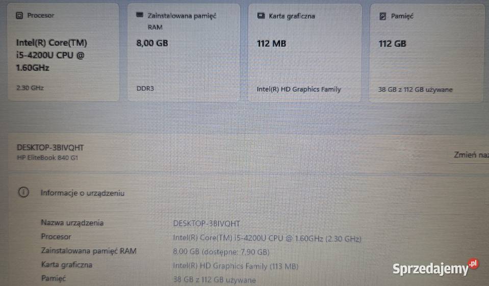 Laptop HP EliteBook 840 G1 i54200 8GB ram SSD Liczba rdzeni 2 podkarpackie Rzeszów