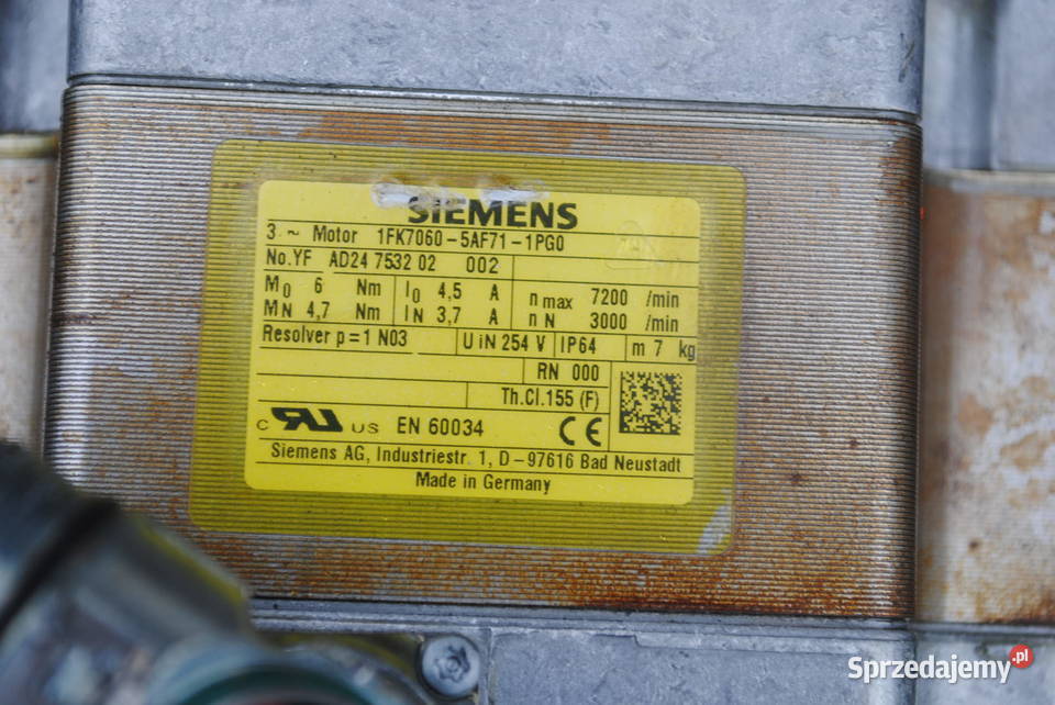 Silnik SERVOMOTOR 1FK70605AF71PGO Siemens lubuskie Kargowa