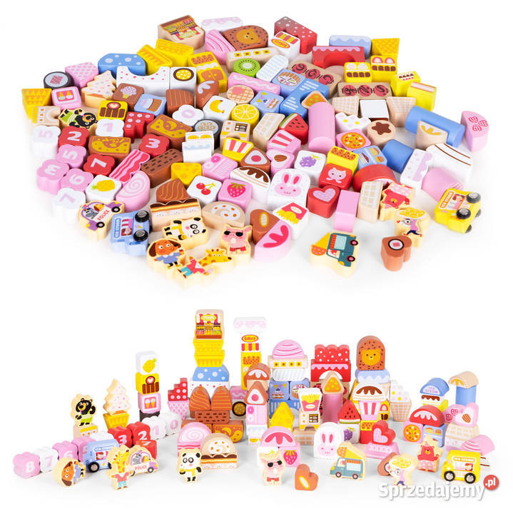 Drewniane klocki edukacyjne zestaw Cukierkowe
