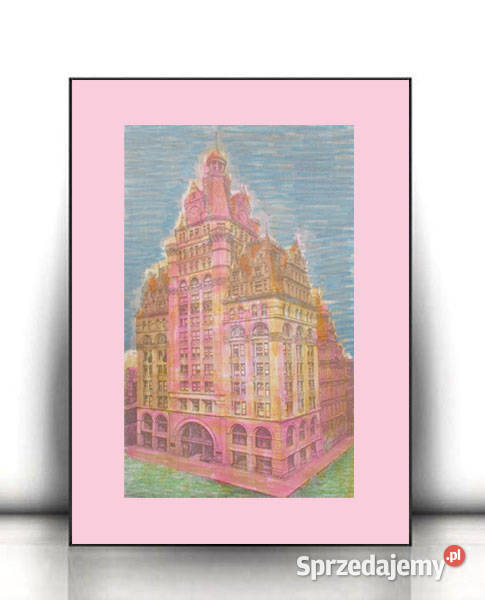 maly plakat z budynkiem pastelowy obrazek z
