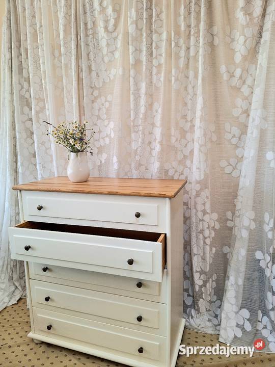 Komoda komódka jasna drewniana biała sosnowa Dubeczno