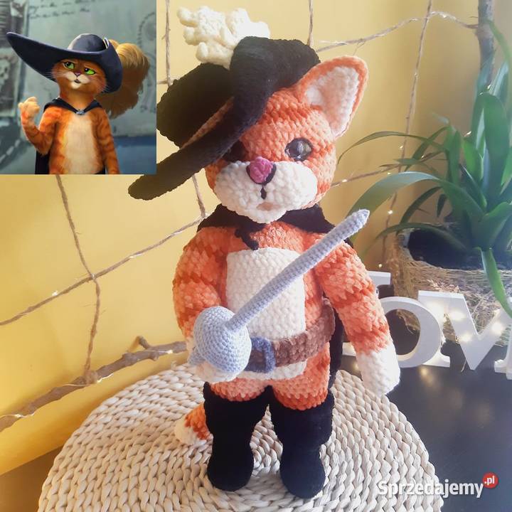 Szydełkowy kot z bajki kot w butach Puss in Kraków