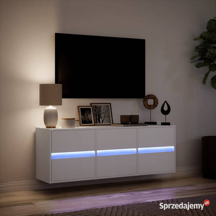Ścienna szafka TV z LED biała 130x31x45 WM852299 Warszawa