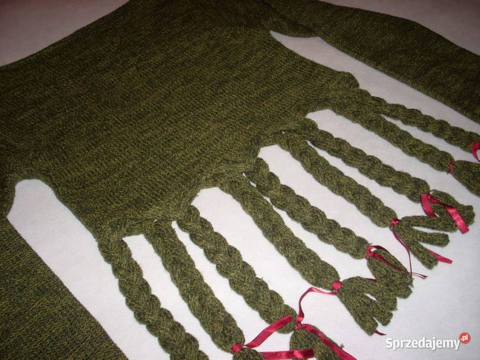 Lost Girl Sweter Oliwkowy Frędzle 36 38 vintage małopolskie Nowy Sącz