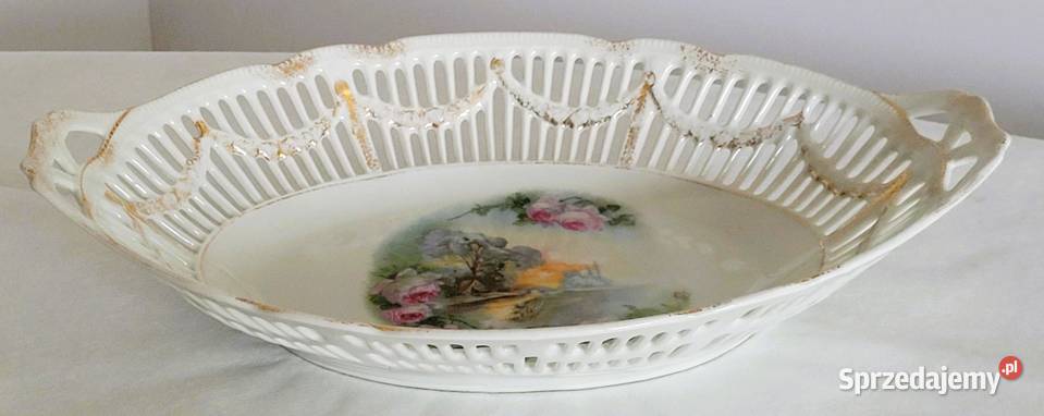 Zabytkowa ażurowa patera z uszami w secesyjnym sprzedam