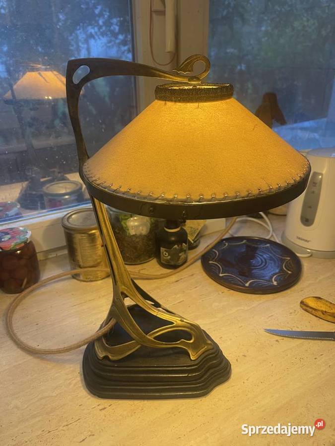 Lampa secesja unikat mosiadz drewno cudna Łódź