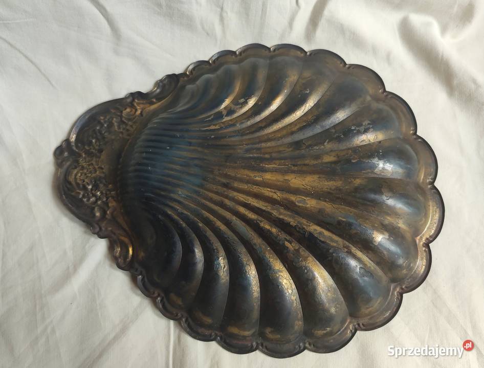 Piękna metalowa patera muszla secesja vintage Antyki Gdańsk