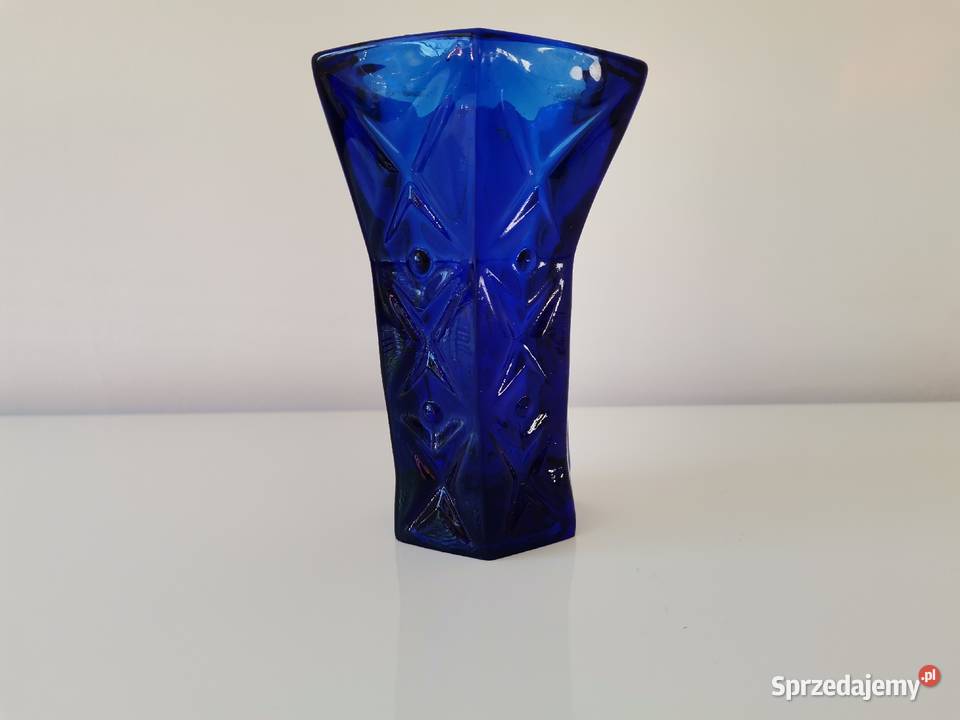 Stary niebieski wazon szkło kobaltowe HSG Katowice