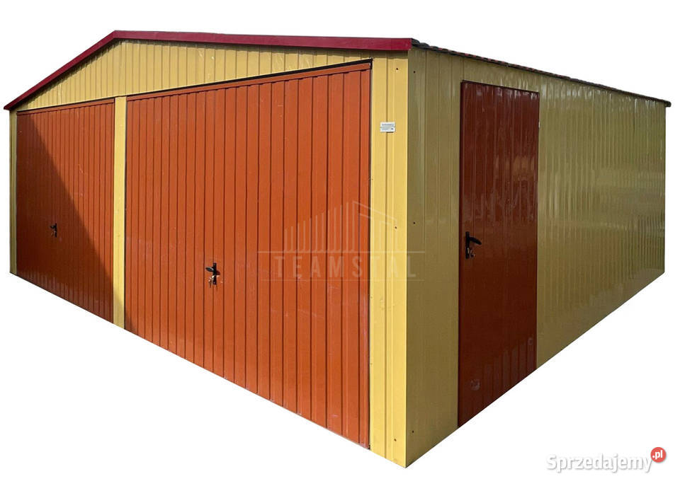 Garaz blaszany 7x6m 2x brama uchylna drzwi okno