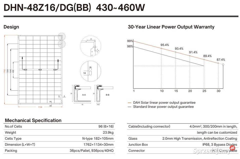 Panel Fotowoltaiczny DAH Solar 460W Bifacial Panele fotowoltaiczne