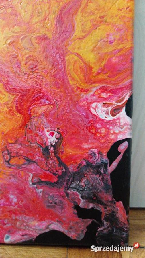 Zimny Ogień obraz pouring akrylowy 3030 199 wielokolorowy Obrazki i obrazy Ciechanów sprzedam