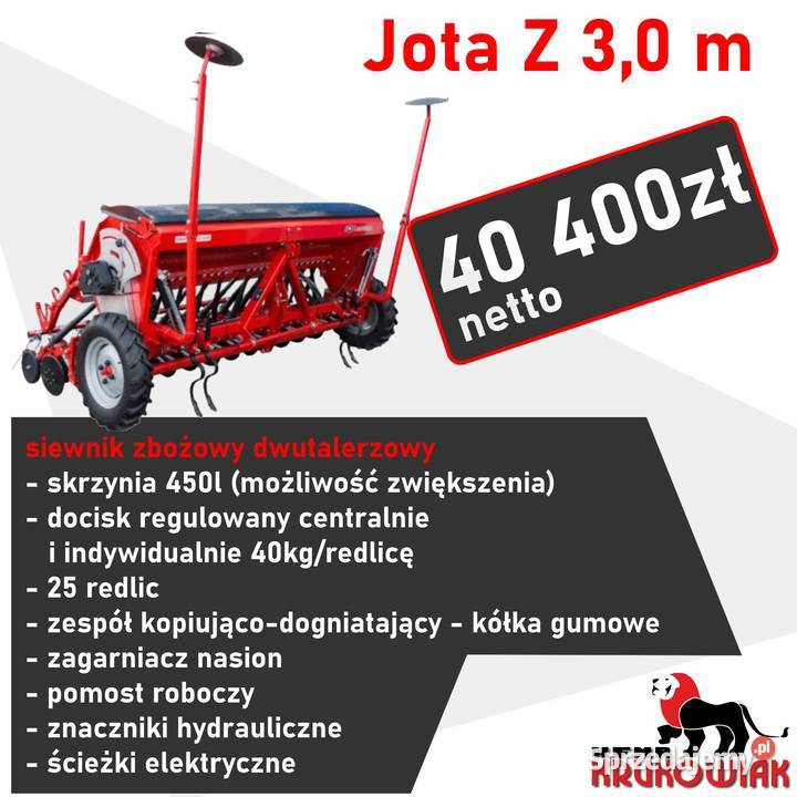 Siewnik zbożowy KRUKOWIAK JOTA 3m dwutalerz z Łowicz