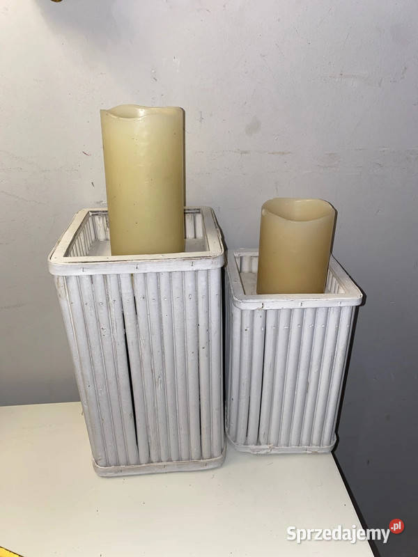 dwa drewniane bambusowe świeczniki doniczki Kraków