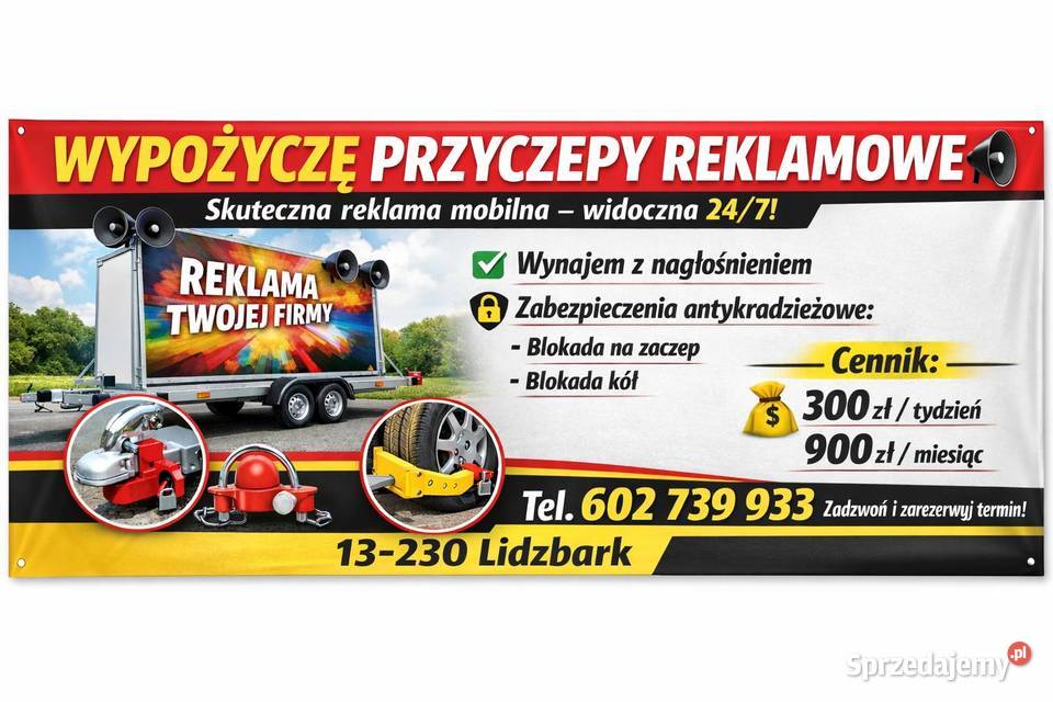Przyczepa reklamowa 5mx25m 25m2 powierzchni z mazowieckie Żuromin reklama