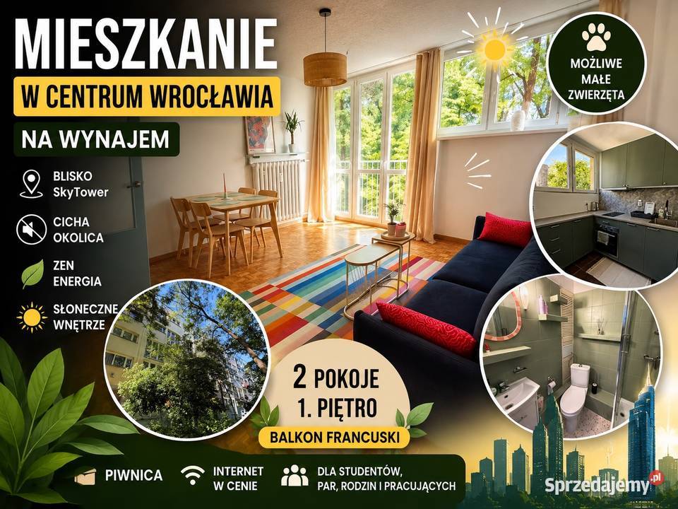 Świeże umeblowane 2 pokoje ok Zielińskiego Wrocław