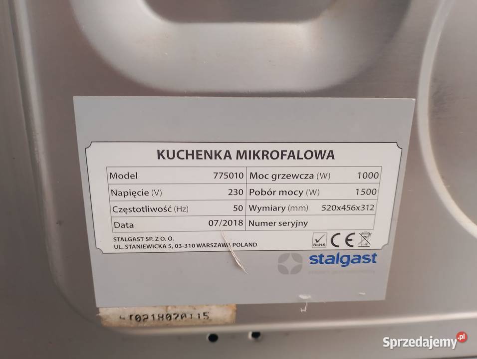 Kuchenka mikrofalowa Stalgast 775010 Gastronomia Wrocław sprzedam