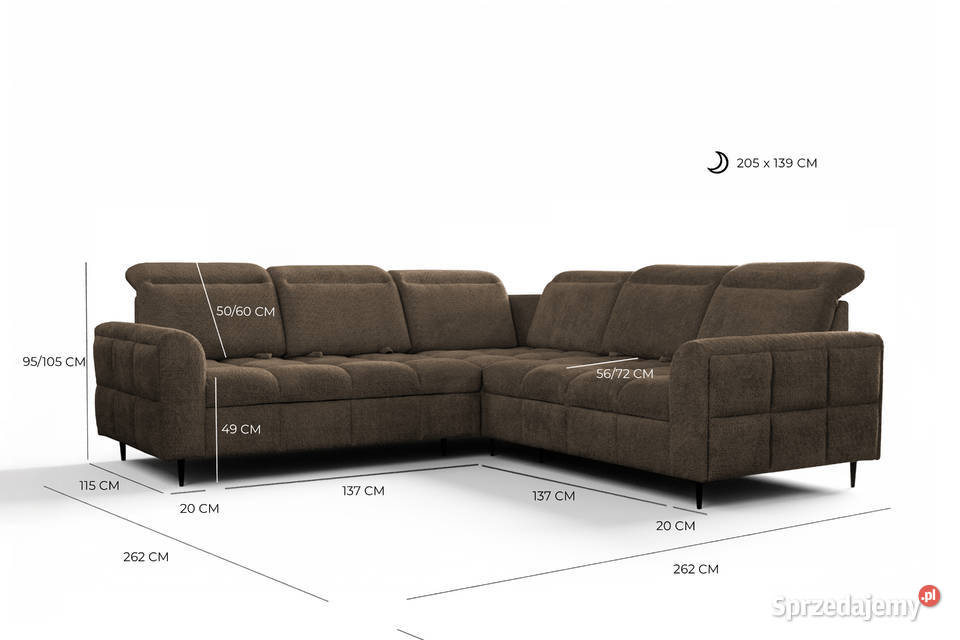 Duży narożnik Velo modne przeszycia ruchome