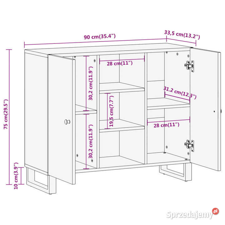 Szafka brązowoczarna 90x335x75 lite drewno mango Pozostałe Warszawa