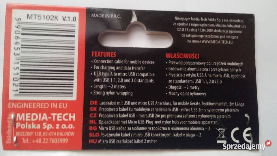 NOWY kabel microUSB USB 2 m do ładowania i podlaskie Białystok sprzedam