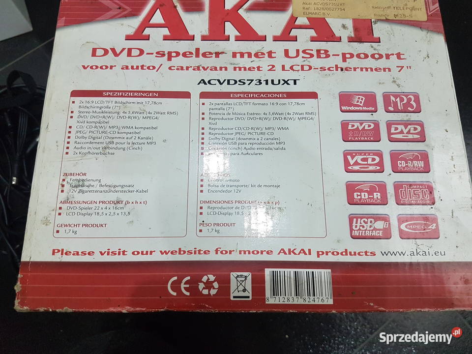 DVD SAMOCHODOWE MP3 MPEG4 MONITOR AKAI ZESTAW Turek