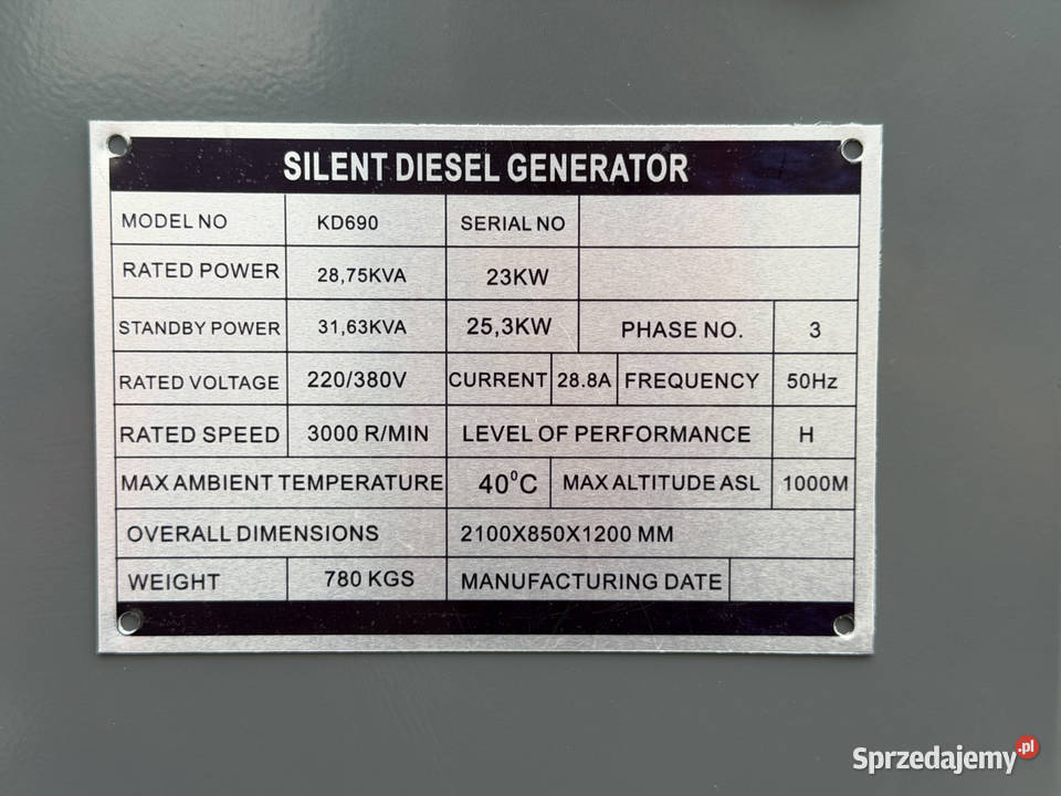 Agregat prądotwórczy 23253kW 380W KD690 Narzędzia sprzedam
