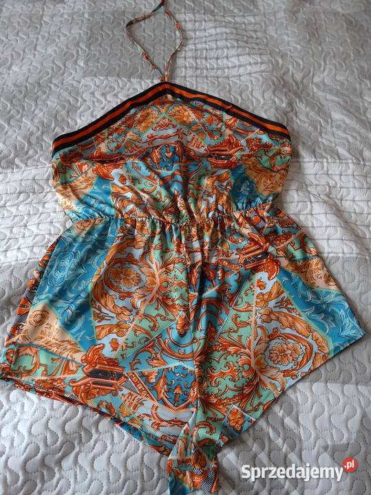 Kombinezon Krótki Scarf Print Dekolt Halter niebieski Łomża