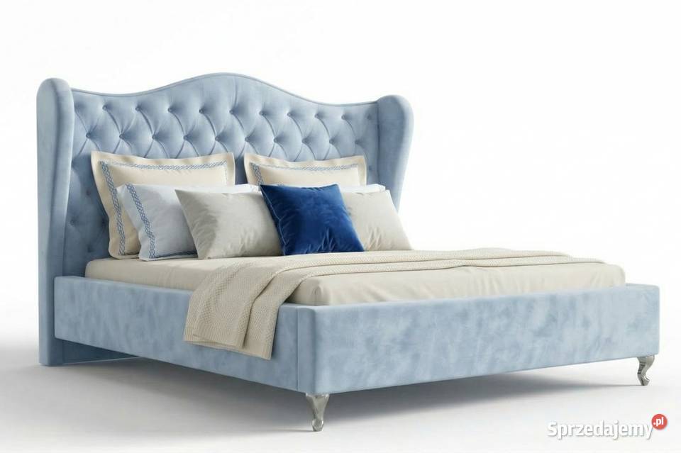 Łóżko USZAK 160x200 niebieskie pojemnik stelaż Sopot