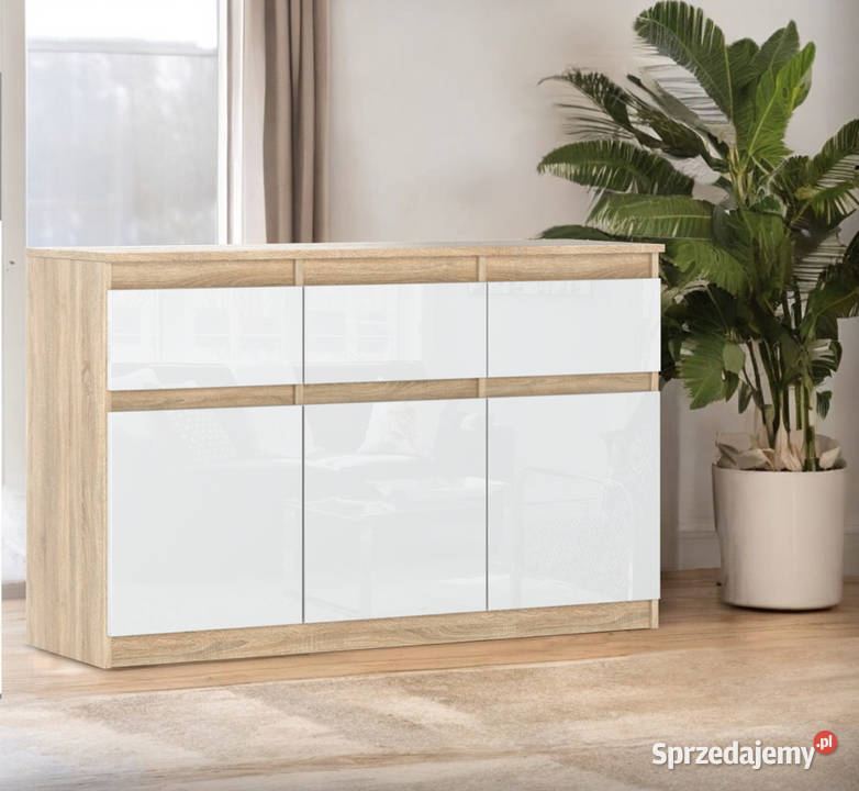 Komoda Drewniana Biała Połysk 3 Szuflady 120 Elbląg