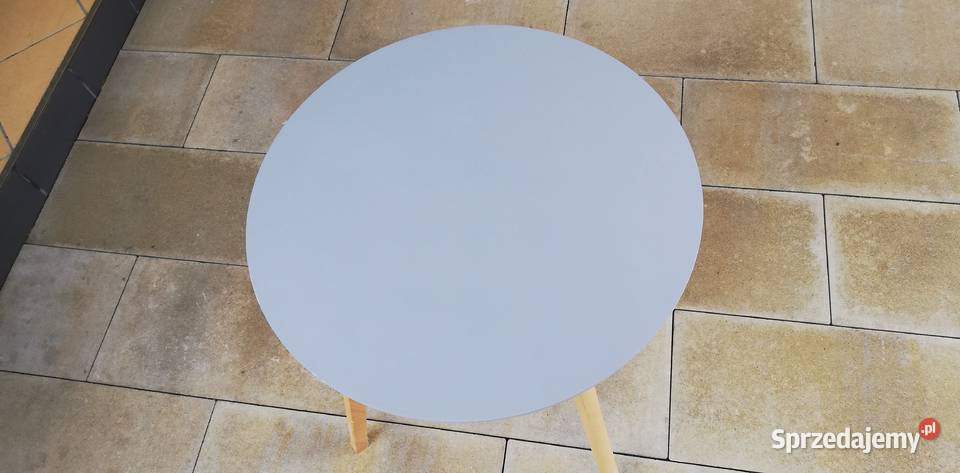 Stolik okrągły szary drewniane nogi ława stół Sulbiny